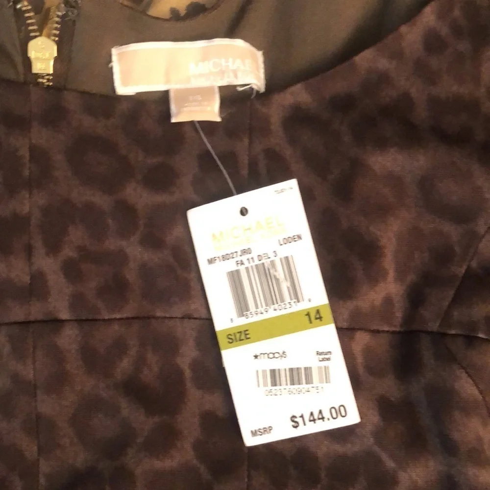 Micheal Kors  size  14  brown leopard print sleeveless Midi dress back zip